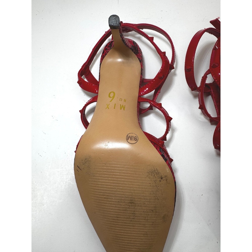 Mix No. 6 Womens 9.5 Red Snakeskin Caged Studded Pointed Toe Stiletto Pumps - Picture 8 of 8